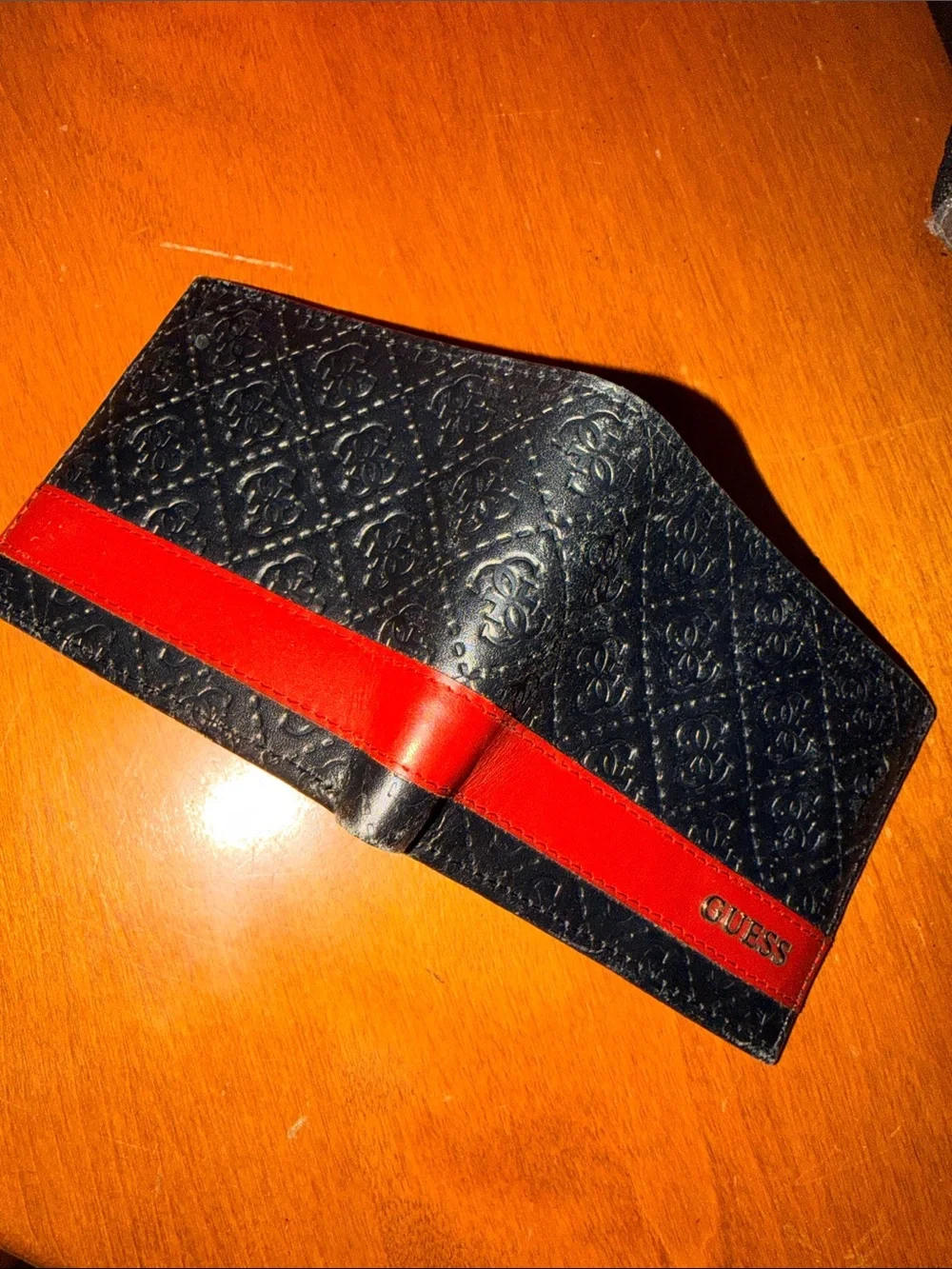 GUESS Black Wallet with Red Accent Stripe